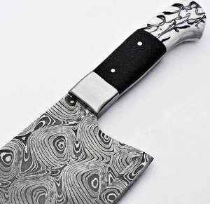 Couteau de cuisine artisanal en acier Damas, couteau à hacher avec manche en résine, outil culinaire - Product Image 6