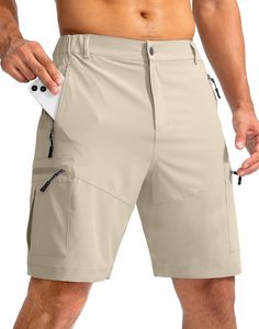 Men's Solid Color Cargo Shorts Mid Waist Elastic Drawstring Quick Dry Woven Polyester Casual Bermuda Shorts with Zip Pockets OEM - Product Image 6