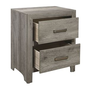 Table de chevet de style transitionnel pour chambre à coucher, finition gris vieilli en placage de bois imitation, quincaillerie nickelée - Product Image 3