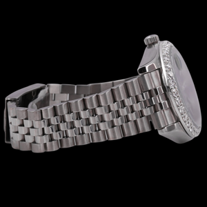 Reloj Unisex Exclusivo Personalizado con Diamante Redondo de Moissanita Original, Esfera Negra, Correa de Acero Inoxidable y Función de Fecha Automática - Product Image 5