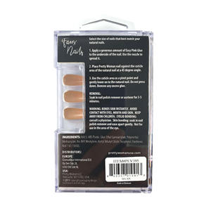 Kit Completo de Uñas Postizas Largas de ABS con Cristales, Forma Ataúd, Longitud Salón, 24 Piezas, Estampado Dorado, Acento Nude, DIY OEM/ODM Helios - Product Image 2