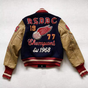 Custom Embroidered Patch <b>Vintage</b> <b>Varsity</b> <b>Jacket</b> Men's PU Leather Sleeve Baseball <b>Jacket</b> Spring Letterman Style - Product Image 2