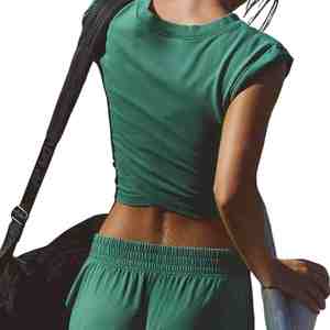 Customized Cotton Women's Green Sporty 2 Piece <b>Set</b> Sleeveless Crop Top Full Length Pants Breathable Knit Activewear Summer <b>Set</b> - Product Image 3