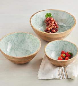 Beautiful Wooden <b>Bowl</b> With <b>Enamel</b> Design Decorative Fruit Holder For Countertop Display Elegant Dining Serving Accent Home Decor - Product Image 3