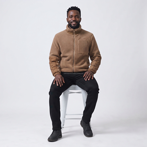 Men's Brown Fleece <b>Jacket</b> MCATJKT1 Stand Collar <b>Zipper</b> Closure Casual Winter Warm Thick Sherpa Lining Front <b>Pocket</b> Regular ODM - Product Image 2