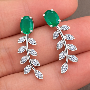 Modernos Pendientes Colgantes de Plata de Ley con Circonita Cúbica Verde Ónix en Forma de Hoja, Chapados en Rodio, para Aniversario o Compromiso - Product Image 3