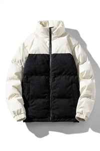LUXE ATTIRE INDUSTRY Men's Puffer Hooded Warm <b>Waterproof</b> Winter Outerwear Light <b>Grey</b> Fur Shell Filled Bomber Style <b>Jacket</b> - Product Image 2