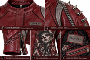 Chaqueta de Cuero Genuino para Mujer, Color Gris Marrón, Estilo Motero, con Diseño Geométrico Personalizado, Mangas con Tachuelas, Servicio de Fábrica - Product Image 6