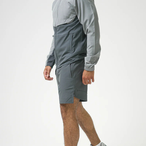 Mens Winter Solid Color Block Hooded Tracksuit 100% Cotton Lightweight <b>Zip</b>-<b>Up</b> <b>Jacket</b> with Reflective Shorts for Sports - Product Image 3