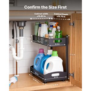 Organisateur sous évier, lot de 2, étagère coulissante à 2 niveaux avec réglage de hauteur sur 4 niveaux, étagère coulissante en métal pour outils - Product Image 2