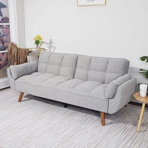 Divano Letto Convertibile Grigio Chiaro con Braccioli Arrotolabili Estensibili/Pieghevoli per Soggiorno con Funzione di Stoccaggio e Reclinazione - Product Image 2
