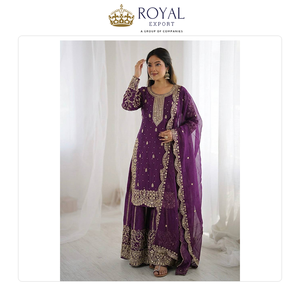 Proveedor Mundial Vende Colección de Trajes Sharara de Seda Fendi Pura con Bordado Pesado y Lentejuelas para Bodas - Product Image 3