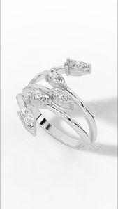 Anillo de Boda de Oro 14K con Diamantes Cultivados en Laboratorio, Corte Pera, Diseño Ramas y Hojas, con Múltiples Piedras, Venta al por Mayor, Fabricante y Proveedor de Joyería Fina OEM - Product Image 4