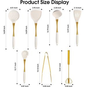 Elegante Set di Utensili da Cucina in Silicone Bianco Dorato, Non Tossico e Lavabile in Lavastoviglie, Resistente al Calore, Set di Strumenti da Cucina Confortevoli - Product Image 3