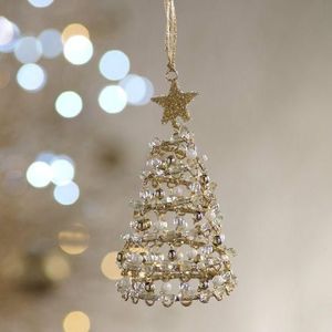 Pearl Snowflake Christmas Ornament Handmade Classic Decor Blue Ribbon <b>Hanging</b> - Product Image 3