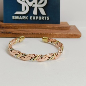 Premium Metal Craft Magnetic Copper Cuff <b>Bangle</b> Twisted Link Chain Two Tone Design Adjustable Open Bracelet - Product Image 4