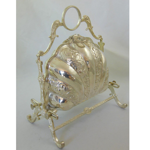 Silver Plated Double Shell <b>Folding</b> Biscuit Barrel Ornate Victorian Style <b>Box</b> Engravings Figurine Topper Airtight Dishwasher Safe - Product Image 6