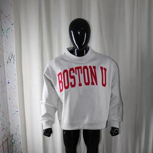 BOSTON U Mock Neck Sweatshirt 100% Cotton <b>RED</b> Applique Embroidery wide neck Sweatshirt CLUSH SPORTS - Product Image 1