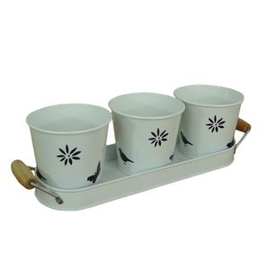Ensemble de pots de fleurs en métal classiques, best-sellers, avec revêtement poudré et plateau, pour la décoration intérieure et extérieure du jardin, taille personnalisée - Product Image 1