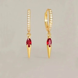 Pendientes de Plata de Ley 925 con Rubí Rojo y Circonitas, Aros con Cuarzo, Piedra de Nacimiento Ovalada Facetada, Joyería para Mujer - Product Image 1