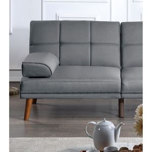 Divano Letto Regolabile Trapuntato in Polifibra Blu Grigio con Gambe in Legno Massello, Divano Comfort per Soggiorno - Product Image 6