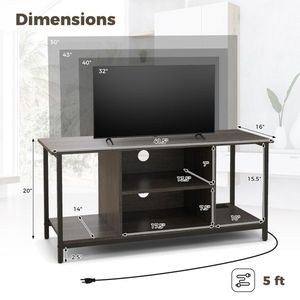 Mobile TV a 3 Ripiani con Presa di Corrente, Porte USB e Ripiano Regolabile - Comoda Unità per l'Intrattenimento Domestico - Product Image 5