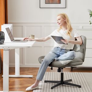 Sedia da Ufficio Senza Braccioli con Gambe Incrociate, Seduta Larga, Girevole, Regolabile in Altezza, Senza Ruote, Confortevole - Product Image 6