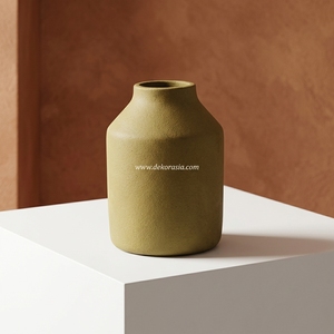 Vase cylindrique rustique en terre cuite Oscur Olive, pot en argile artisanal, récipient décoratif en grès, vente en gros - Product Image 3