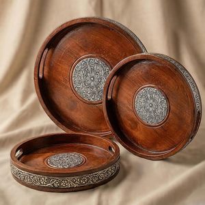 Rounded Wooden Serving <b>Tray</b> Decorative <b>Dinner</b> Plate Food Contact <b>Tray</b> for Dining Table Restaurant Catering - Product Image 1