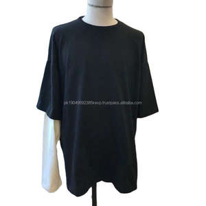 Custom your logo double layers collar short <b>long</b> <b>sleeve</b> round neck <b>t</b>-<b>shirt</b> <b>mens</b> heavy weightoversized plain tshirt - Product Image 1