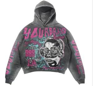 Hoodie court surdimensionné personnalisé brodé pour l'hiver, avec ourlet brut déchiré, impression DTG, qualité luxe, en molleton bouclette épais, délavé à l'acide - Product Image 6