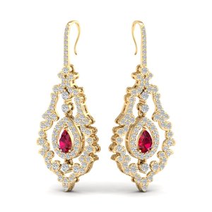 REYES Exclusive 14K Solid Gold Diamond Dangle Drop Earrings Pear Cut 0.78 Carat Ruby Gemstone Wedding Gifts Fine Jewelry - Product Image 6