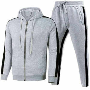 Men's Gray Hooded Tracksuit Full Sleeve <b>Zipper</b> <b>Sweatshirt</b> Solid Color Casual Sporty With Side Pockets Autumn Wear - Product Image 1