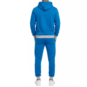 ชุดวอร์มผู้ชายขายดี สีฟ้าอิเล็กทริกและสีเทาตัดกัน ดีไซน์ฮู้ดดี้ แขนเสื้อแบบริบ ระบายอากาศได้ดี เหมาะสำหรับเล่นกีฬา - Product Image 2