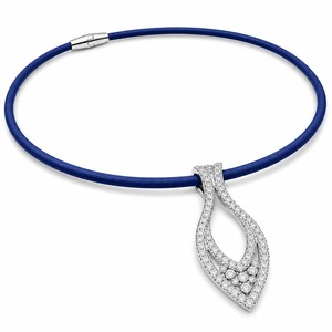 18K White Gold Lab Grown Diamond Double Marquise Pendant Blue Rubber Cord <b>Necklace</b> IGI Certified Custom Luxury - Product Image 6