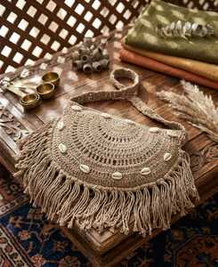 Vintage Crochet Boho Crossbody Shoulder Bag with Tassel Handmade Polyester Lining Summer Fashion for Daily Travel - Product Image 3
