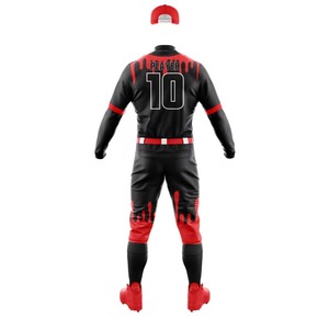 Camiseta de Béisbol para Hombre, Manga Larga, Cierre de Botones, Diseño de Goteo en Negro y Rojo, Poliéster Transpirable, Ropa para Todas las Temporadas - Product Image 3