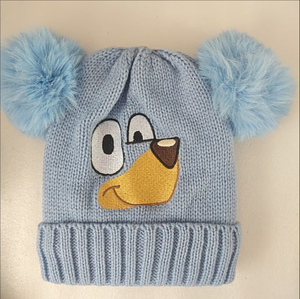 Gorro de Punto con Bordado de Perro y Dos Pompones para Niños y Niñas, Gorro Grueso y Cálido para Invierno - Product Image 3