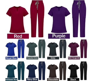 2 Piece Medical <b>Scrub</b> <b>Sets</b> V-neck Top and Straight Leg Pants Stretchy Nursing Uniforms Women Wholesale Manufacturer - Product Image 6