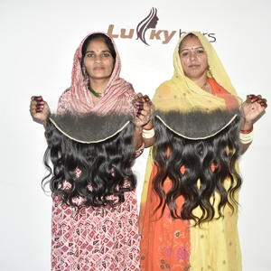 Extension de cheveux humains vierges Remy indiens non traités, à cuticules alignées, double trame, frontale, ondulée, couleur naturelle noire - Product Image 3