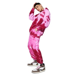 <b>Men</b> custom <b>Pink</b> Tie dye Fleece <b>hoodies</b> jogging suite with pockets for <b>Men</b> - Product Image 1