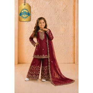 Ensemble sharara de luxe pour filles, conçu par des créateurs, avec haut brodé et dupatta, fabriqué en soie de qualité supérieure pour les mariages, les festivals et les fêtes. - Product Image 4
