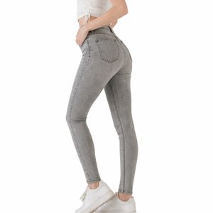 Jeans ajustados grises para mujer, de cintura alta, elásticos, de mezclilla suave, cómodos, para mujer - Product Image 3