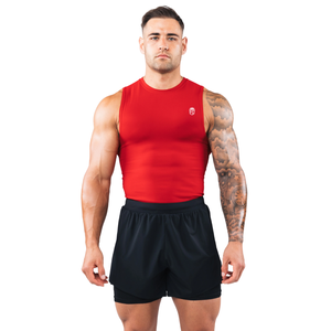 Camiseta de Compresión sin Mangas para Hombre, Ajustada, para Gimnasio, Entrenamiento, Deporte, Color Carmín - Product Image 1