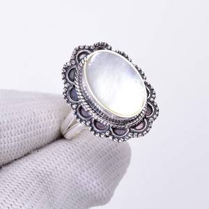 Bague en nacre, argent sterling 925, ajustable, bijou en pierre précieuse, faite à la main, bague de luxe pour femme - Product Image 5