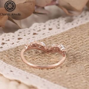 Charm_Jewells Women's Rose Gold Plated Moissanite Engagement <b>Ring</b> <b>Crown</b> Shape Prong Setting Romantic Style - Product Image 3