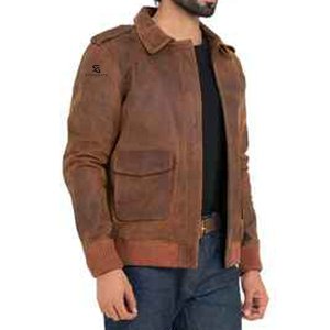 Veste en cuir véritable marron pour homme, col rabattu, fermeture éclair, style vintage, à porter en automne - Product Image 3