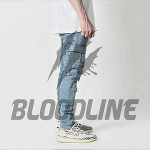 Pantalones Cargo de Mezclilla Lavada a la Piedra para Hombre BLOODLINE, Corte Slim Fit, Cintura Media, Color Sólido, Estilo Utilitario, Jeans de Algodón para Otoño, Calidad Premium - Product Image 2