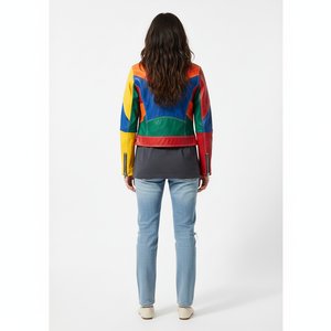 Veste de motard en cuir d'agneau véritable respirante et coupe-vent multicolores pour femmes, design patchwork tendance - Product Image 5