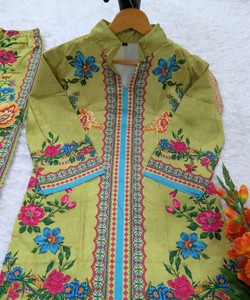 Conjunto de dos piezas estampado de viscosa y rayón RICH LOOK para uso diario, precio al por mayor, prenda étnica 85061 VERDE - Product Image 3